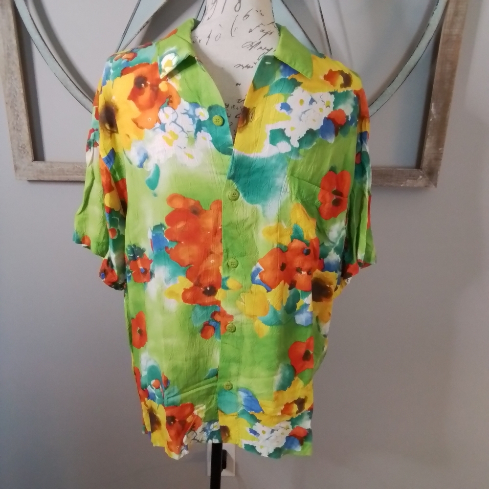 Vintage Jams World Retro Rayon Effervescent SS Button Down Shirt - M